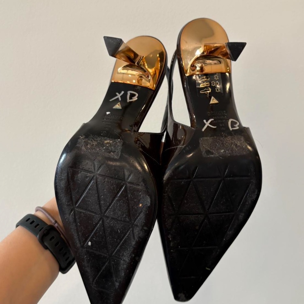 Schutz chocolate brown Patent Leather Slingback Pumps with Gold Heel Sz 8 - Picture 2 of 7